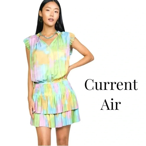 NWT CURRENT AIR ZOEY PLEATED SKIRT MINI DRESS in Cotton Candy Multi S - Picture 1 of 7